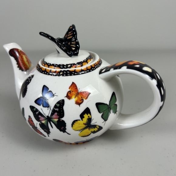 Paul Cardew Butterflies Ceramic Teapot 2007  Butterfly Finial Multicolor 20oz - Picture 6 of 13